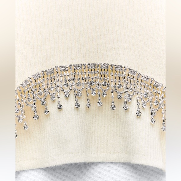 Zara NWT Women’s Rhinestone Soft Crop Top - Picture 7 of 7